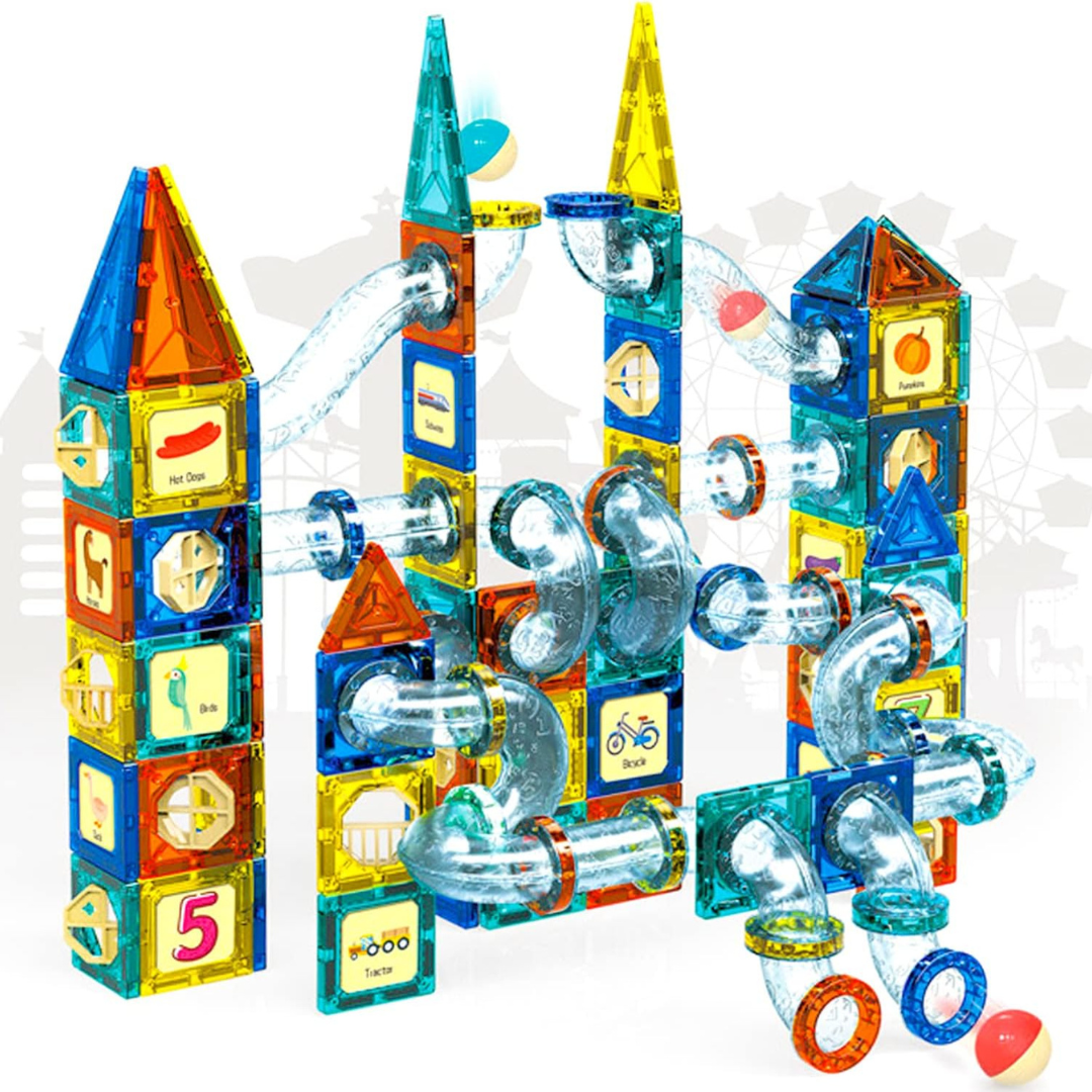 Magnetic Pipeline Construction Set – 168 Pieces Ice-Themed STEM Building Blocks with Clear Tubes & Rolling Balls